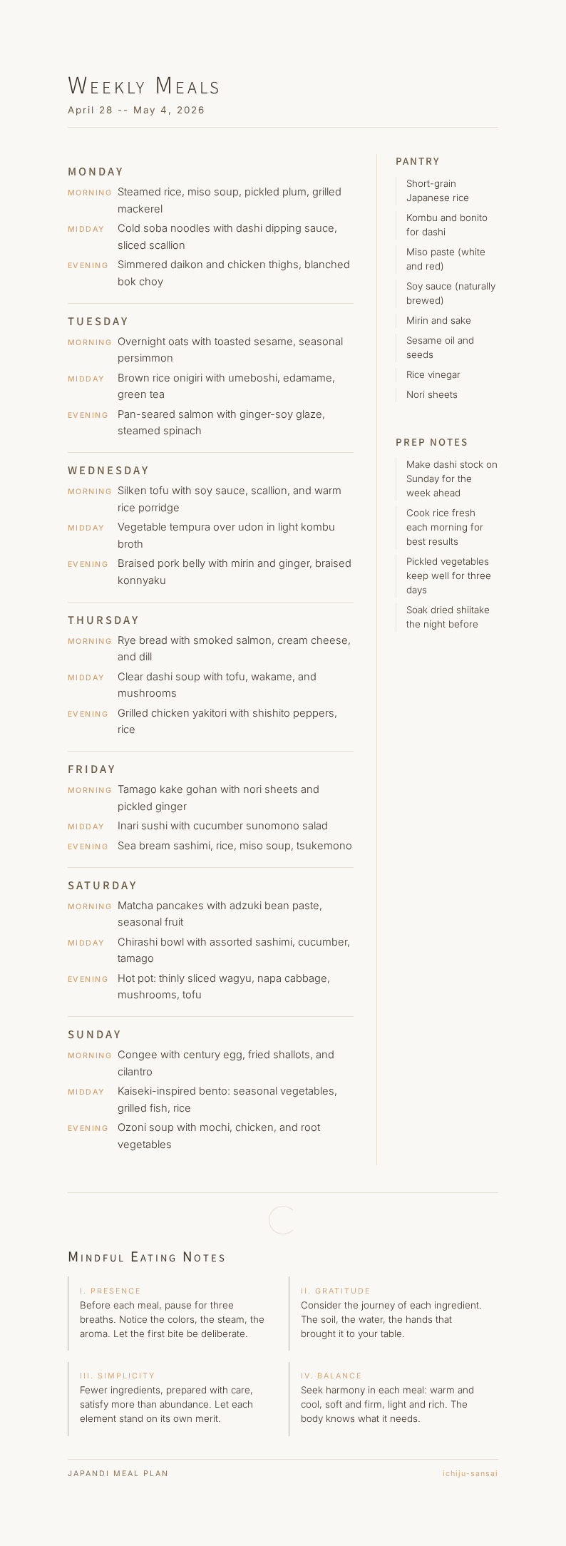 Japandi minimalist meal plan